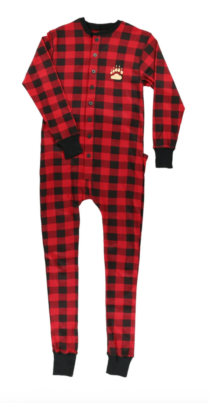 LazyOne Flapjacks Adult Onesie Pajamas XL Plaid Bear Cheeks NWOT